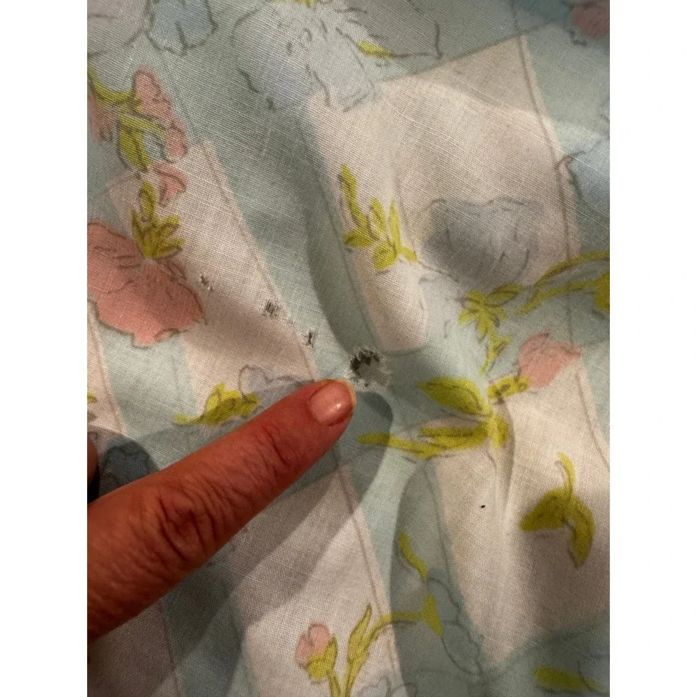 Sears Flat Sheet Full‎ Size Blue Pink Floral Lattice Vintage Lace Trim Good